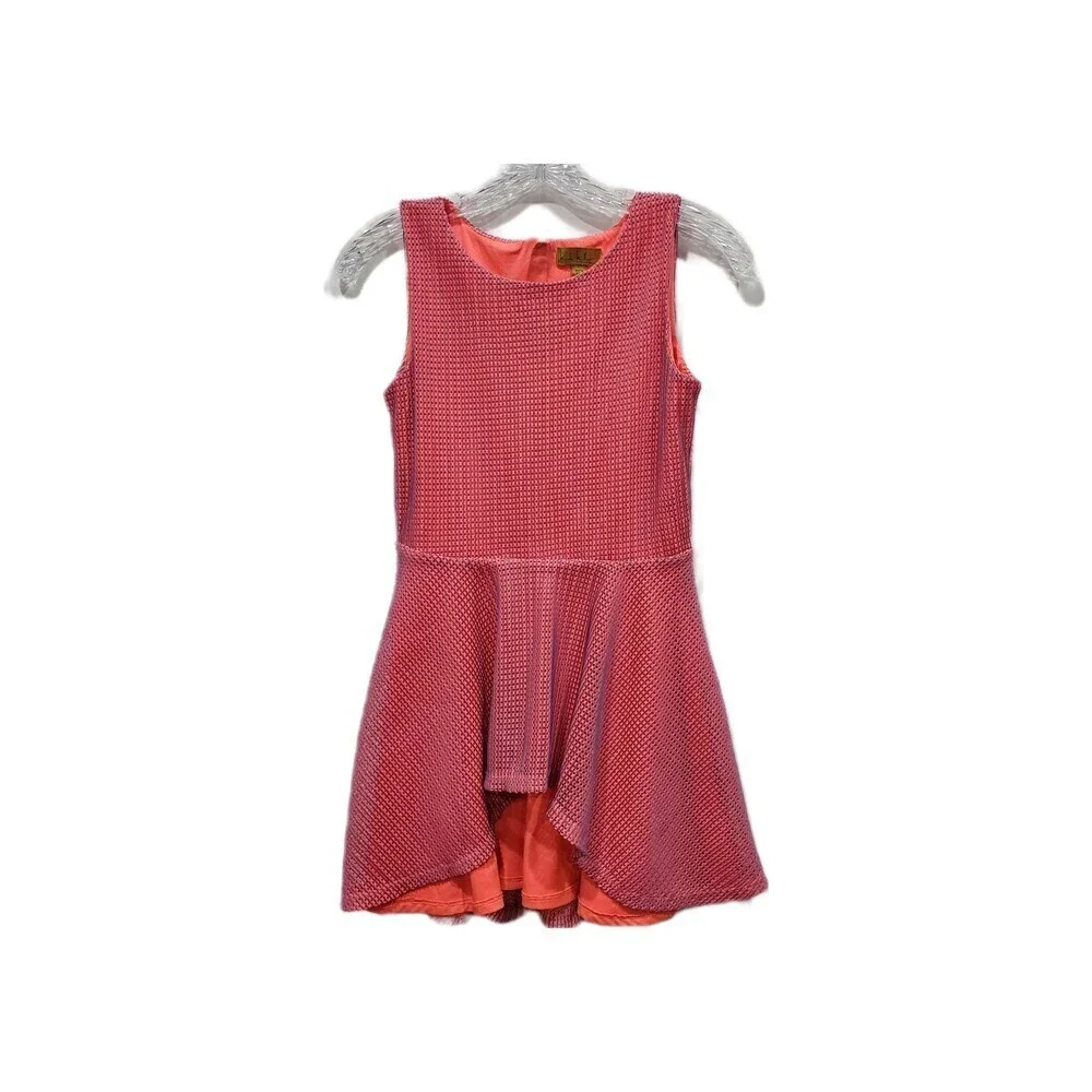 Nicole Miller Girls Coral & Blue Mesh Overlay High Lo Skater Dress, L